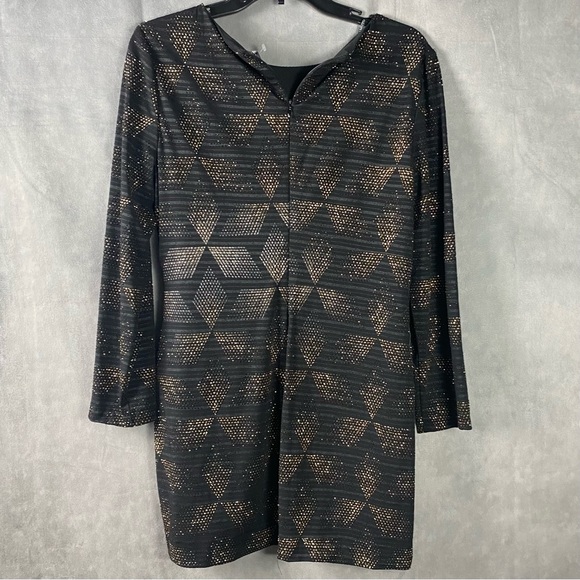 Vince Camuto rose gold and black print long sleeve mini sheath dress. - Picture 7 of 7